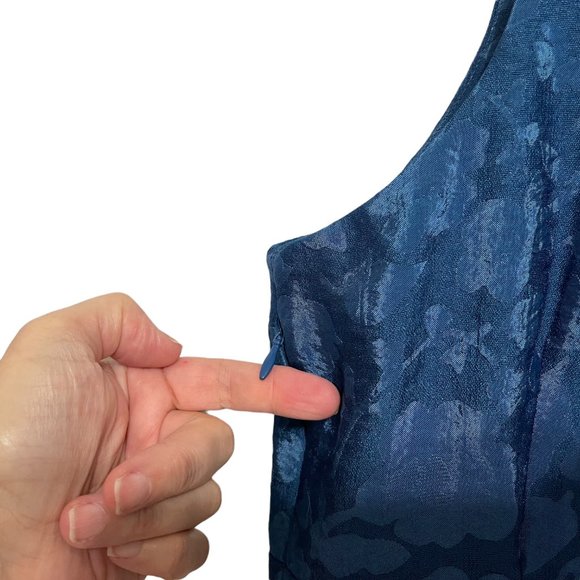 Tulle Small Blue Brocade Sleeveless Scoop Neck Mini Cocktail Dress - Picture 5 of 8